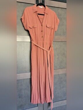 Blu Pepper Terra Cotta Linen Blend Jumpsuit